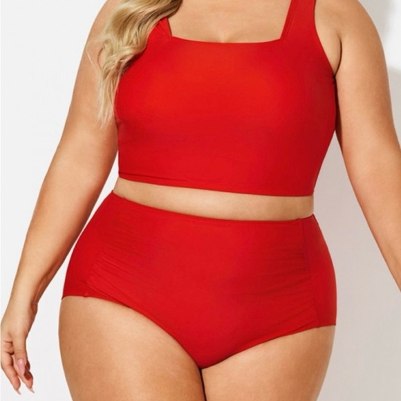 Meet Curve Vibrant Red High-Waisted Ruched Swim Bottoms, NWT, Size XL - Picture 9 of 11